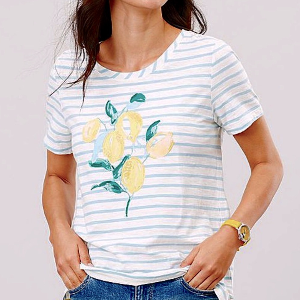 🆕 JOULES Embroidered Lemon 🍋 Stripe Tee T-shirt
